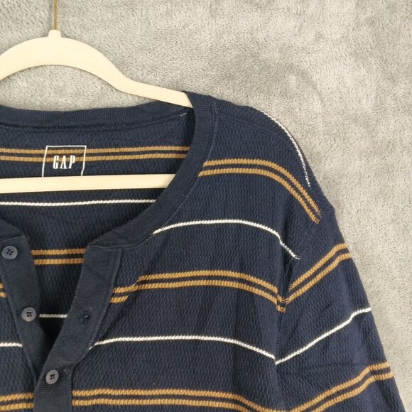 GAP Men Fall Henley Sweater Size LARGE Striped Knit 100% Cotton Pullover Casual - Picture 5 of 11